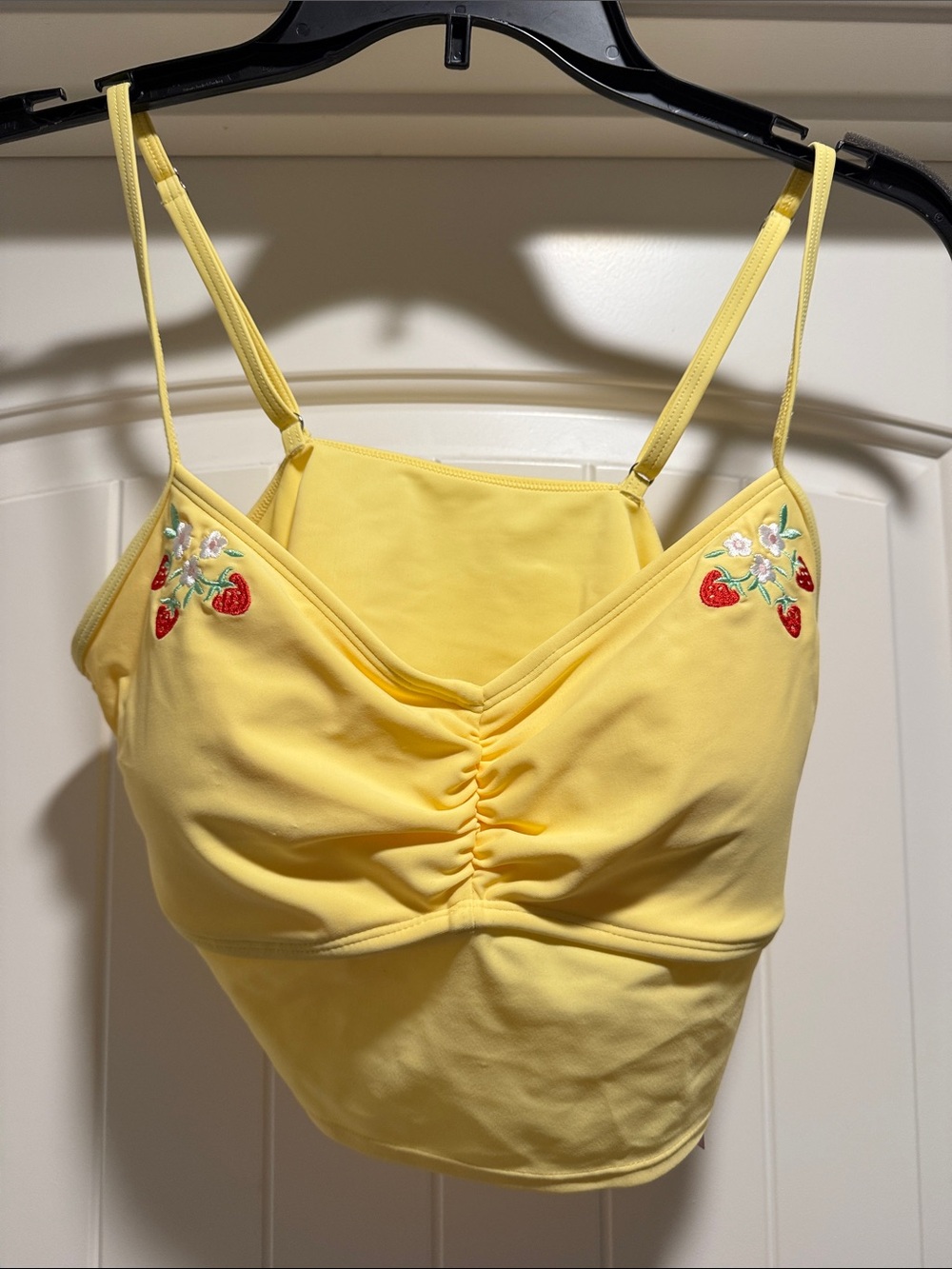 wild fable Yellow Ruched Crop Strawberry Embroidery Tankini Top